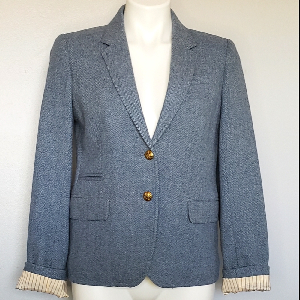 ***SOLD*** J. Crew Schoolboy Blue Wool Herringbone Blazer 8